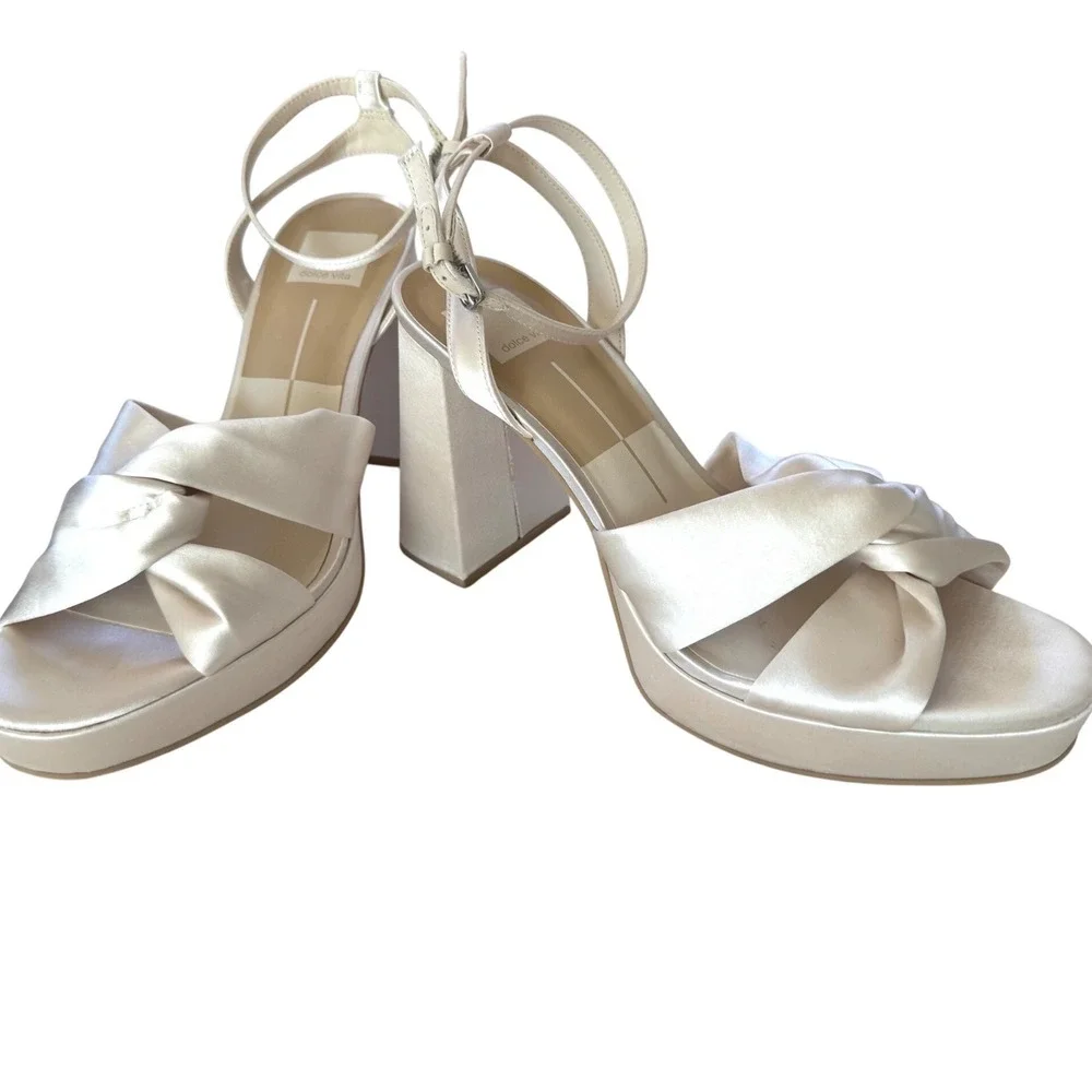 Dolce Vita Parlo Ivory Satin Platform Heels Ankle Strap Bridal Wedding 9